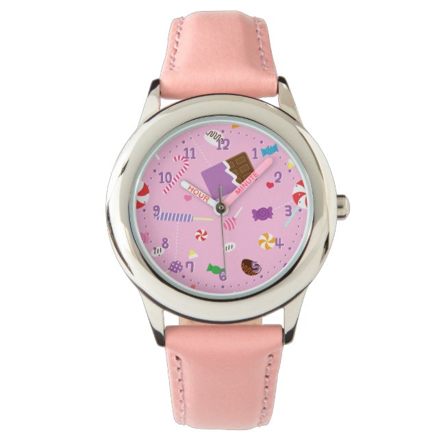 Sött godis mönster flickor personlig rosa armbandsur (Framsida)