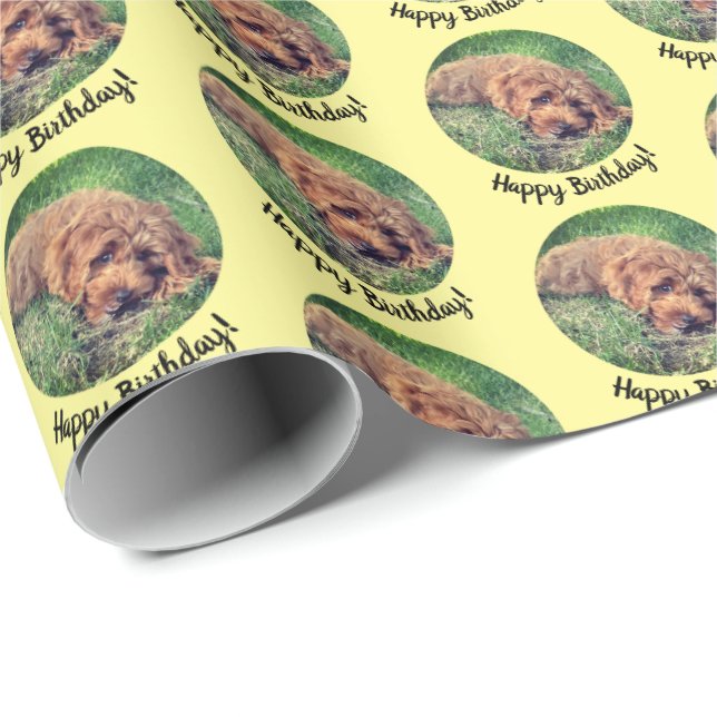 Sött Golden Doodle-gult inslagspapper Presentpapper (Rullad Hörn)