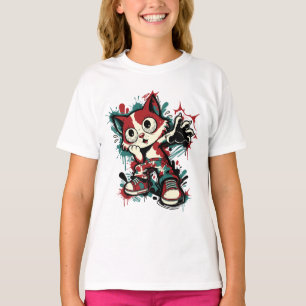Sött Graffiti Katt Tecknad Film T Shirt