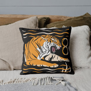 Sött grafiskt safari vilda djur stor katt tiger sv kudde