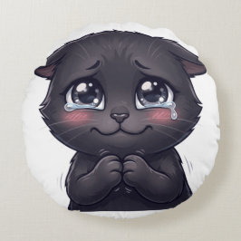 Sött gråtande svart katt som tigger Canvas Väggkon Rund Kudde
