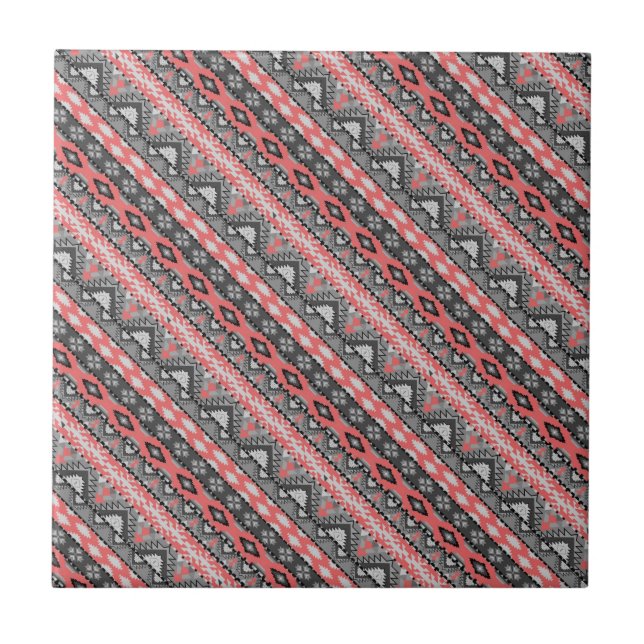 Sött grått rött aztekiskt mönsterdesign kakelplatta (Framsidan)