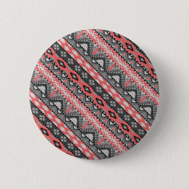 Sött grått rött aztekiskt mönsterdesign knapp (Framsida)