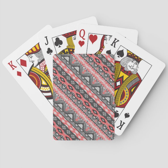 Sött grått rött aztekmönsterdesign casinokort (Baksidan)