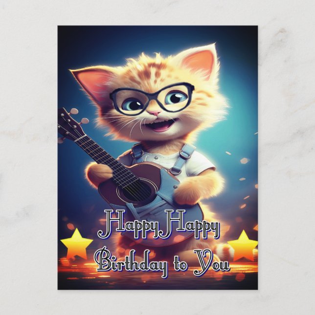 Sött Grattis på födelsedagen katt Vykort (Framsida)