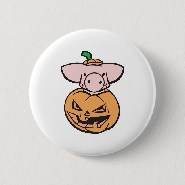 sött gris i jack-o-lanterns pumpa knapp (Framsida)