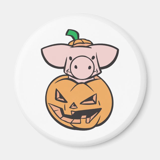 sött gris i jack-o-lanterns pumpa magnet (Framsidan)