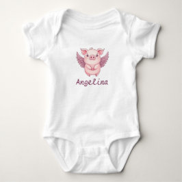 Sött Grisunge med Änglavingar Babynamn T Shirt