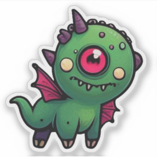 Sött Grönt Cyclops Monster - Kawaii Drakdjur Klistermärken