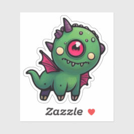 Sött Grönt Cyclops Monster - Kawaii Drakdjur Klistermärken