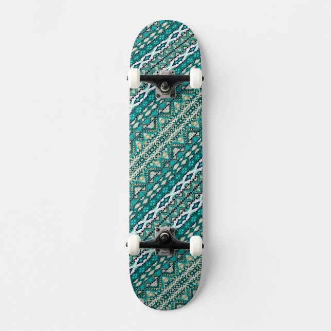 Sött grönt design aztekiska mönster design mini skateboard bräda 18,5 cm (Framsida)