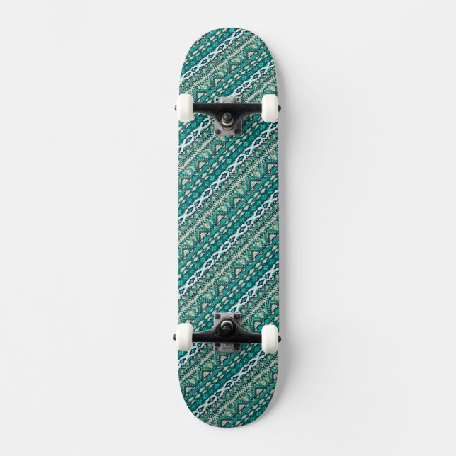 Sött grönt design aztekiska mönster design mini skateboard bräda 18,5 cm (Framsida)