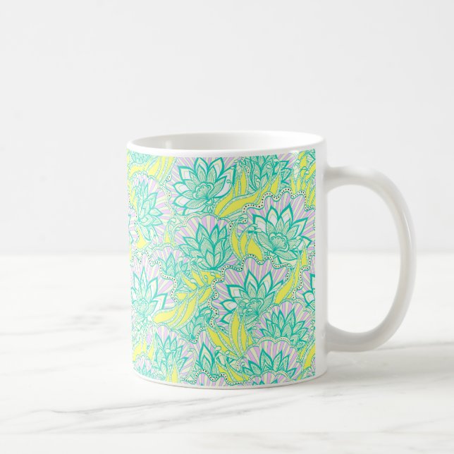 Sött grönt gult blommigt mönster kaffemugg (Höger)