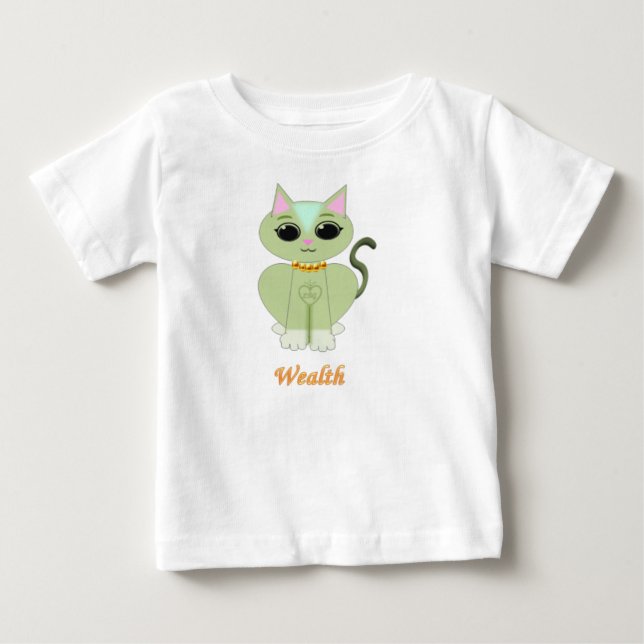 Sött grönt katt-karikatyr t-shirt (Framsida)