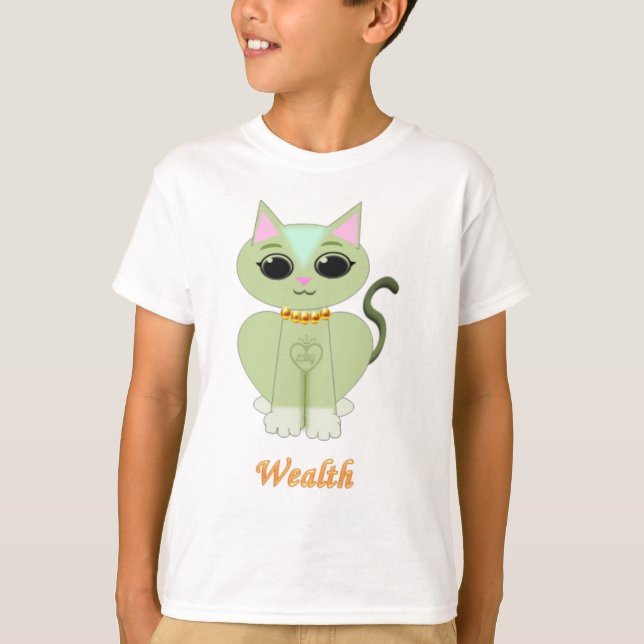 Sött grönt katt-karikatyr tee (Framsida)