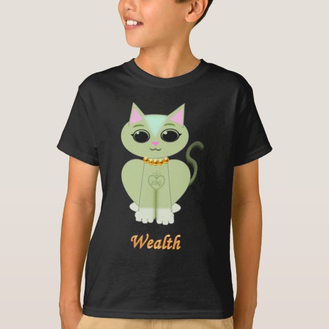 Sött grönt katt-karikatyr tee (Framsida)
