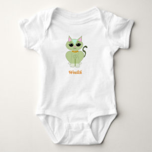 Sött grönt katt-karikatyr tee shirt