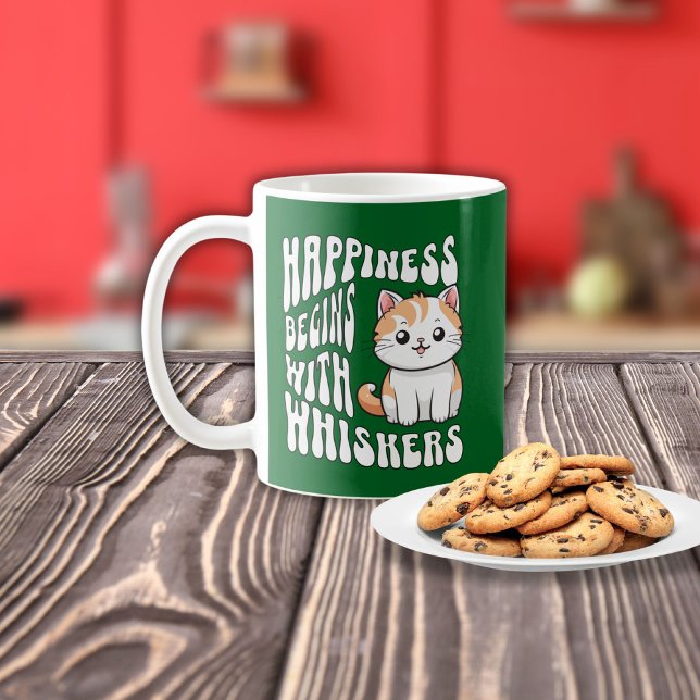 Sött grönt roligt katt säger kaffemugg (Skapare uppladdad)