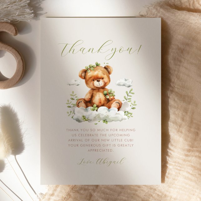 Sött grönt teddybjörn baby shower tackkort inbjudningar (Skapare uppladdad)