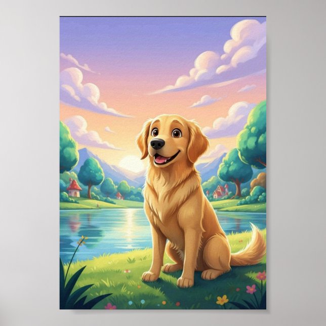 Sött Guld Retriever Valp Sagoposter Poster (Framsidan)