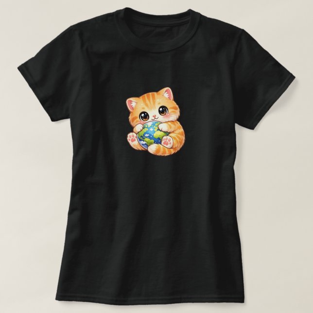 sött gult kattkaraktär t shirt (Design framsida)