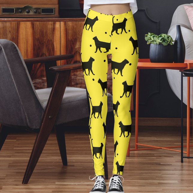 Sött gult och svart djur husdjur prickar kattmönst leggings (Skapare uppladdad)