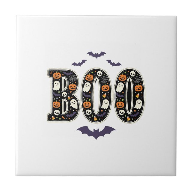 Sött Halloween Boo Spökpumpa Design Kakelplatta (Framsidan)