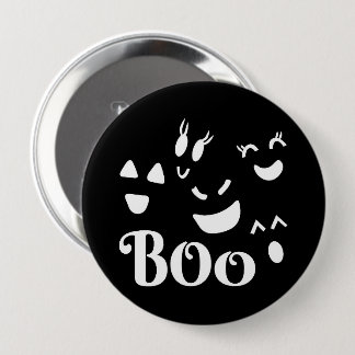 Sött Halloween BOO Svart och Vit Spöke Knapp