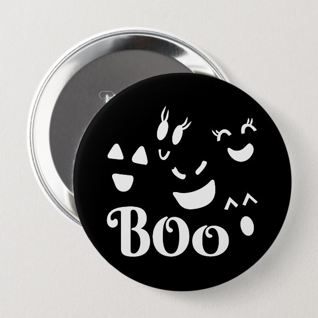 Sött Halloween BOO Svart och Vit Spöke Knapp (Framsida & baksida)