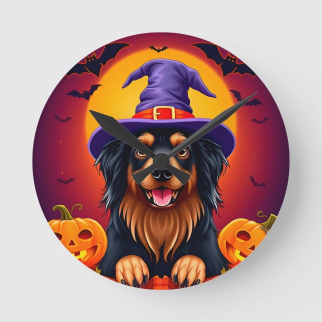 Sött halloween-hund rund klocka (Framsida)