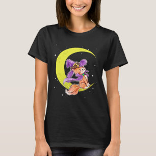 Sött Halloween Katt Kostym Häxa Hatt och Måne T Shirt