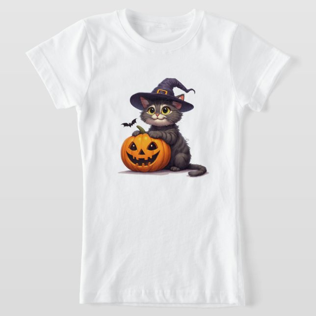 Sött Halloween-kattunge med häxhatt 🎃 T Shirt (Laydown)