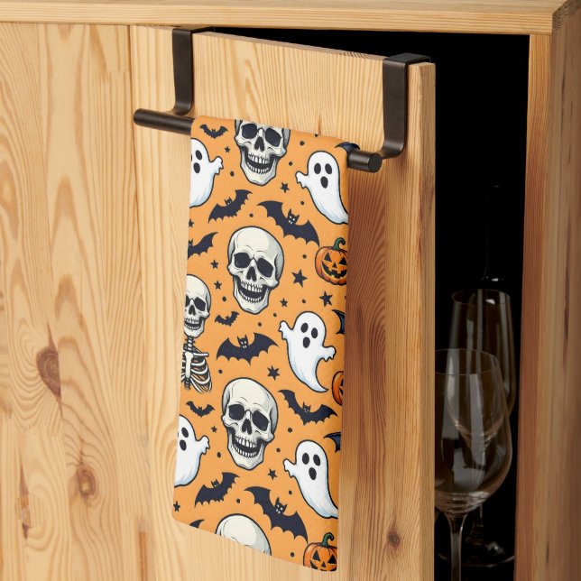 Sött Halloween-mönster Kökshandduk (Thirds Fold)