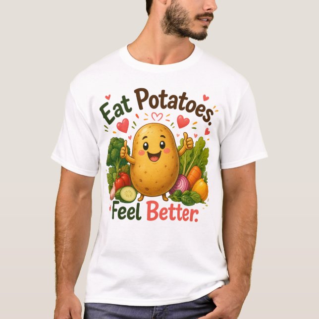 Sött Hälsosamt Potatisteckning Design T Shirt (Framsida)
