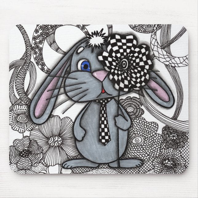 Sött Handritad Kanin Kanin Zen-Doodle Musmatta (Framsidan)