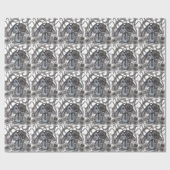 Sött Handritad Kanin Kanin Zen Doodle Presentpappe Presentpapper (Platt)
