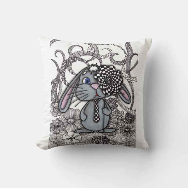 Sött Handritad Kanin Zen Doodle Kudd Kudde (Framsida)