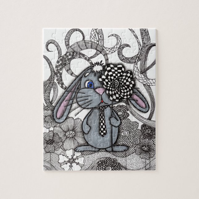 Sött Handritad Kanin Zen-Doodle Pussel (Vertikal)