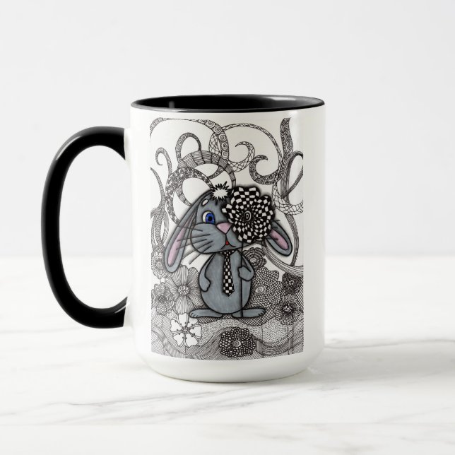 Sött Handritad Kanin Zen Doodle Tvåtons M Mugg (Vänster)