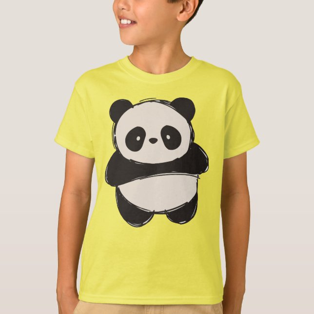 Sött Handritad Panda Björn - Bedårande Kawaii T Shirt (Framsida)