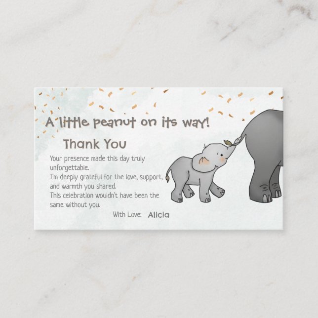 Sött Handritat Elefant Lille Peanut Tack Tilläggskort (Framsida)