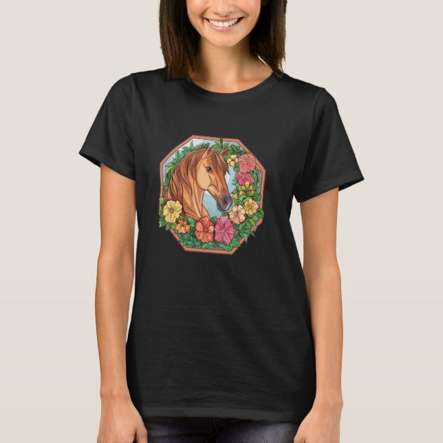 Sött häst med blommor I häst T Shirt (Framsida)