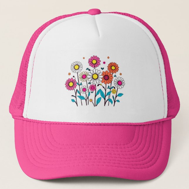 Sött Hatt med Färgglada Blommor Keps (Framsida)