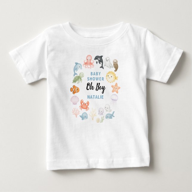 Sött hav under havet djur baby shower t shirt (Framsida)