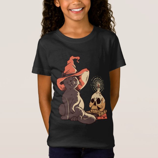 Sött häxkattedesign t shirt (Framsida)