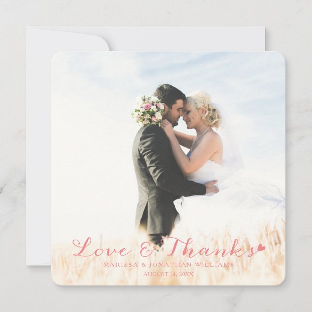 Sött Heart Bröllop-Tack - platta kort | ROSA (Framsida)