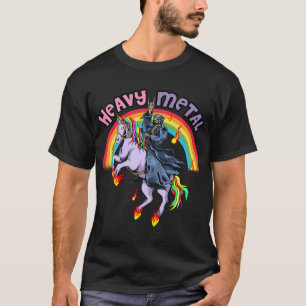 Sött Heavy Metal Regnbåge Enhörning Tecknad Film T Shirt