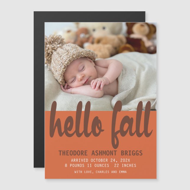 Sött Hej Höst Baby Födelse Foto Magnetisk Inbjudningskort (Fram/baksida)