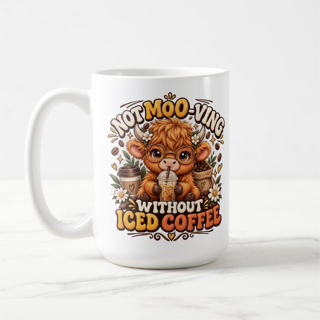 Sött Highland Ko Iced Coffee Älskar Design Kaffemugg (Vänster)