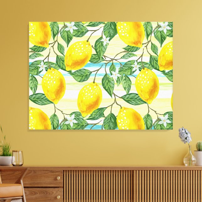 Sött hippt tropiskt sommar lemonfruktmönster canvastryck (Insitu (Vardagsrum))